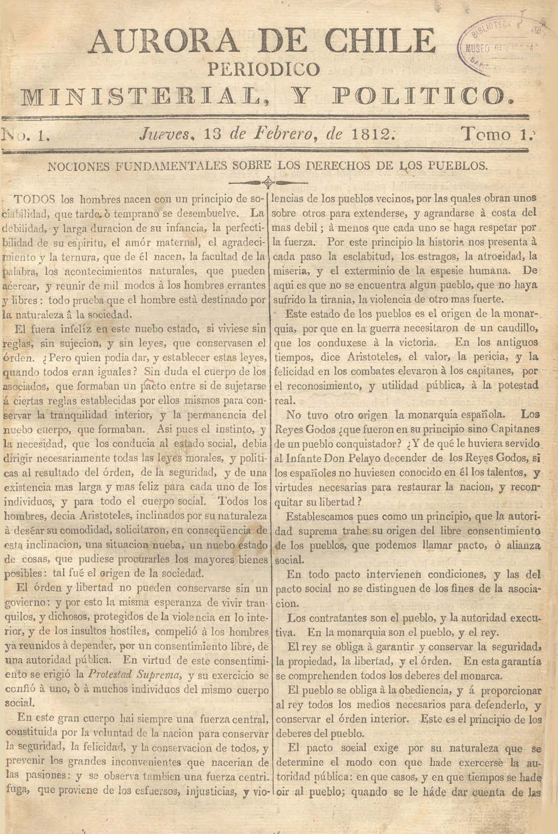 											Ver Núm. 26 (1812): Tomo I. Jueves 6 de Agosto
										